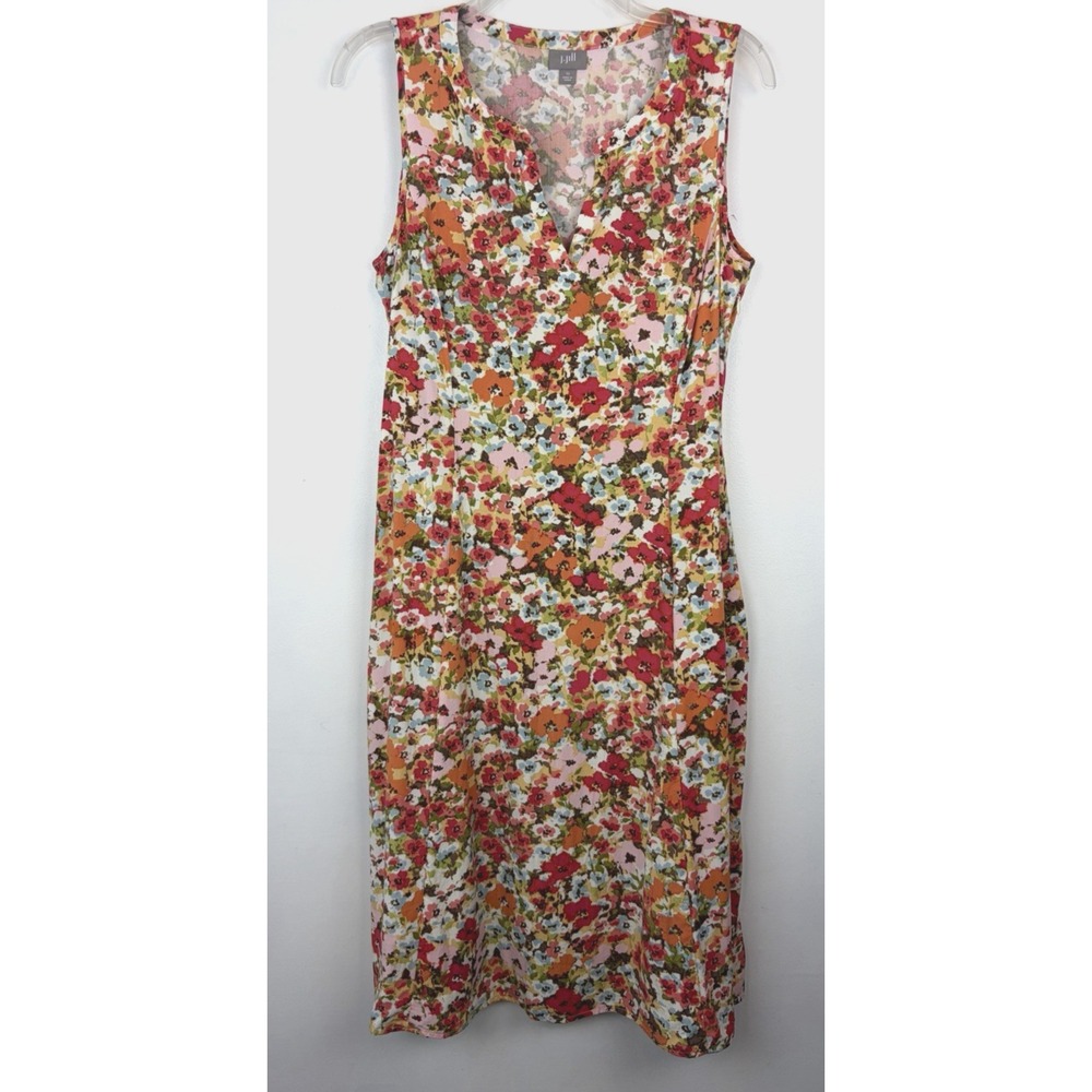 J Jill Midi Dress Foral Womens 12 Coastal Modest Beachy Vacation Career